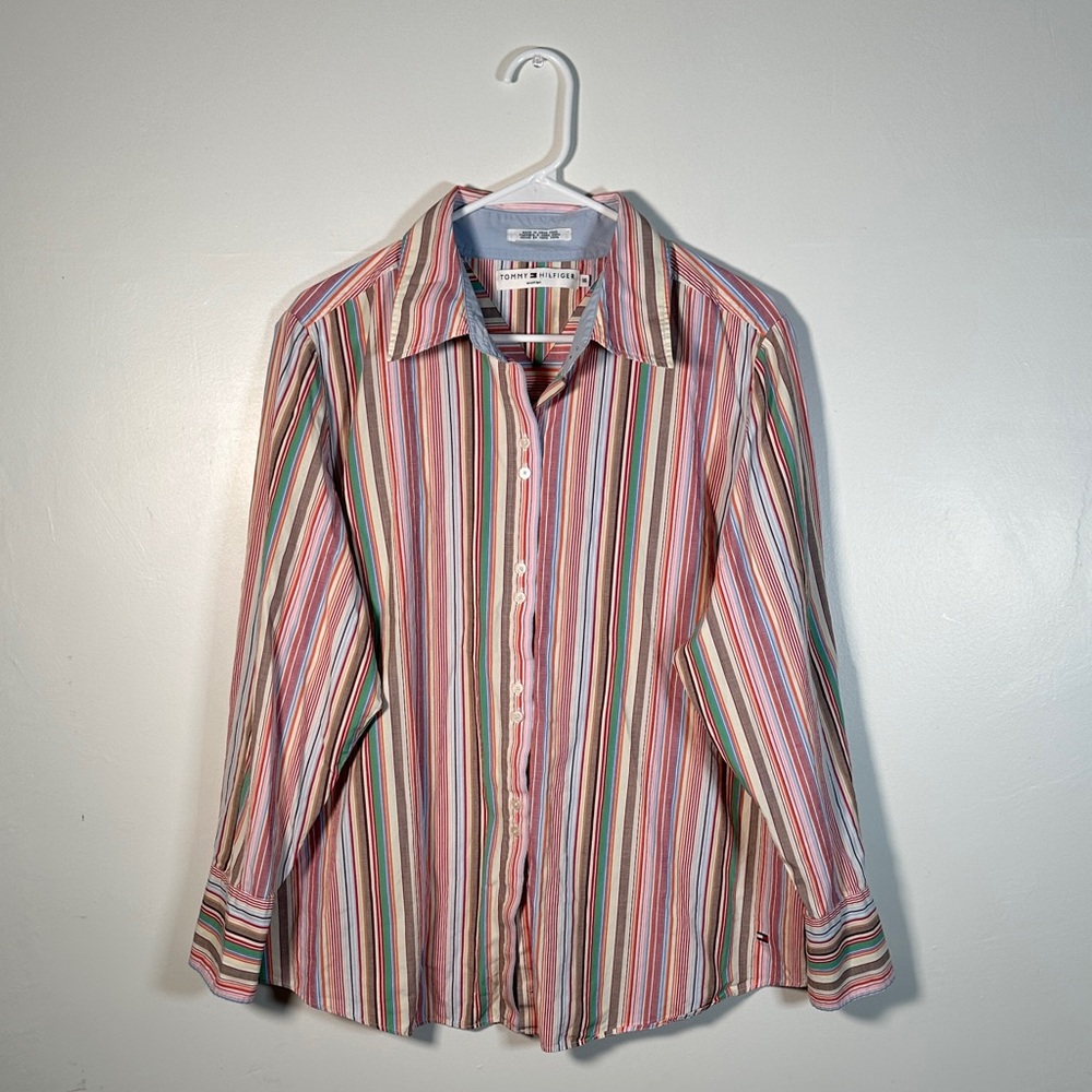 Tommy Hilfiger Women Shirt Multi-Color Stripe Size 16 Office Casual Preppy YK2